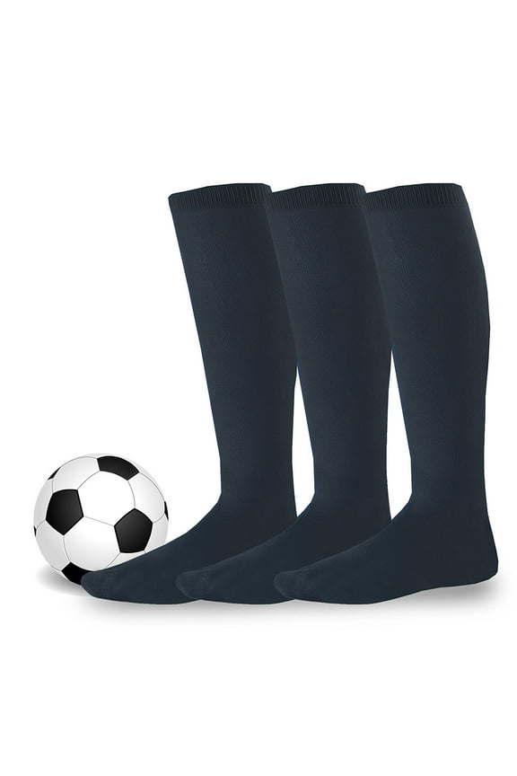 Kids Youth Unisex Soccer Team Sports Cushion Acrylic Knee High Socks 3 Pair 5-7 Sock Size Black