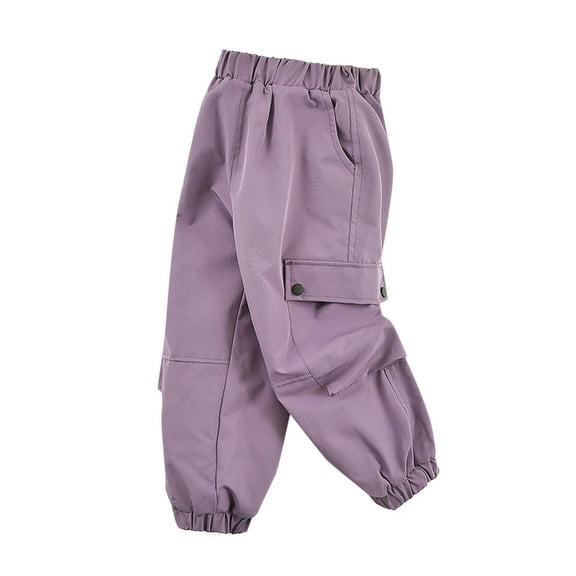 Kids Youth Waterproof Hiking Pants Fleece Lined Elastic Waist for Boys Girls Snow Pants Purple 10-11Years
