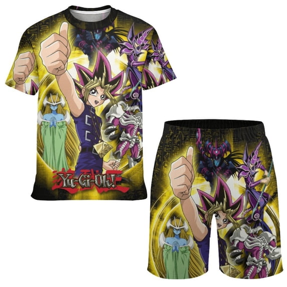 Kids Yu-Gi-Oh Short Sleeve T-Shirt And Shorts Outfit Set Athletic Mesh Shorts Set for Boys
