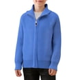 thumbnail image 1 of Kids Zip Front Sweater Girls Boys Ribbed Full Zipper Knit Cardigan Sweaters Soft Cotton Collared Jackets Blue, 7 Y, 1 of 7