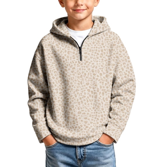 Kids Zip Hoodie Casual Leopard Print Hooded Sweatshirt Long Sleeve Pullover Kids Hoodie with Kangaroo Pocket for Weekend Wear