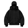 thumbnail image 1 of Kids Zip Hoodie with Face Mask Winter Warm Casual Hoodies Double Layer Hooded Y2K Sports Jacket Balaclava Hoodie for Boys and Girls Black, 1 of 10