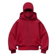 thumbnail image 1 of Kids Zip Hoodie with Face Mask Winter Warm Casual Hoodies Double Layer Hooded Y2K Sports Jacket Balaclava Hoodie for Boys and Girls Red, 1 of 10