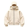 thumbnail image 1 of Kids Zip Hoodie with Face Mask Winter Warm Casual Hoodies Double Layer Hooded Y2K Sports Jacket Balaclava Hoodie for Boys and Girls White, 1 of 10