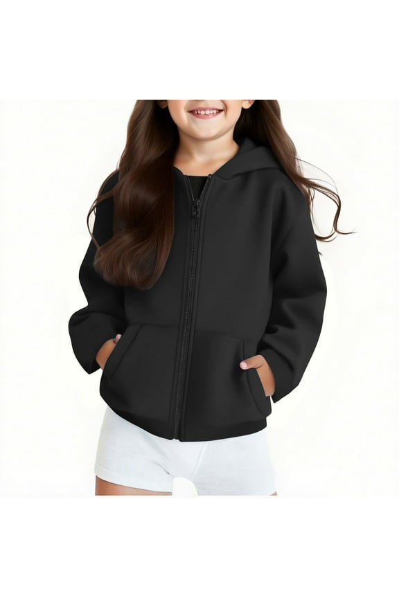 Kids Zip up Hoodies Girls Boys Fleece Warm Zipped Jacket Classic Plain Full Zip-Up Hooded Coat with Pockets Long Sleeve School Sweat Hoodie Casual Fashion Children for Girl Boy