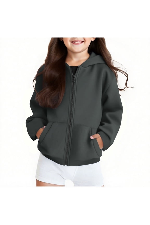 Kids Zip up Hoodies Girls Boys Fleece Warm Zipped Jacket Classic Plain Full Zip-Up Hooded Coat with Pockets Long Sleeve School Sweat Hoodie Casual Fashion Children for Girl Boy