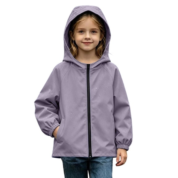 Kids Zip up Rain Jacket with Pockets Elastic Cuffs Full Zip Hooded Waterproof Windbreaker Raincoat Boys Girls Outdoor Hiking Camping Sports Hoodie Coat for 5-16 Years