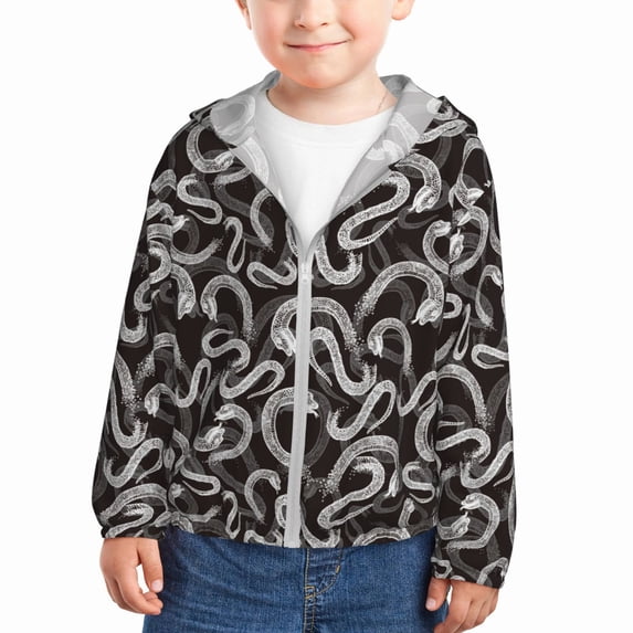 Kids Zip Up Hoodie for Boys Girls Toddler - Abstract Minimalist Snake White Lightweight Long Sleeve 18M Boys Girl Clothes, Sun Protection Windproof Jackets Hoodie Sweatshirt