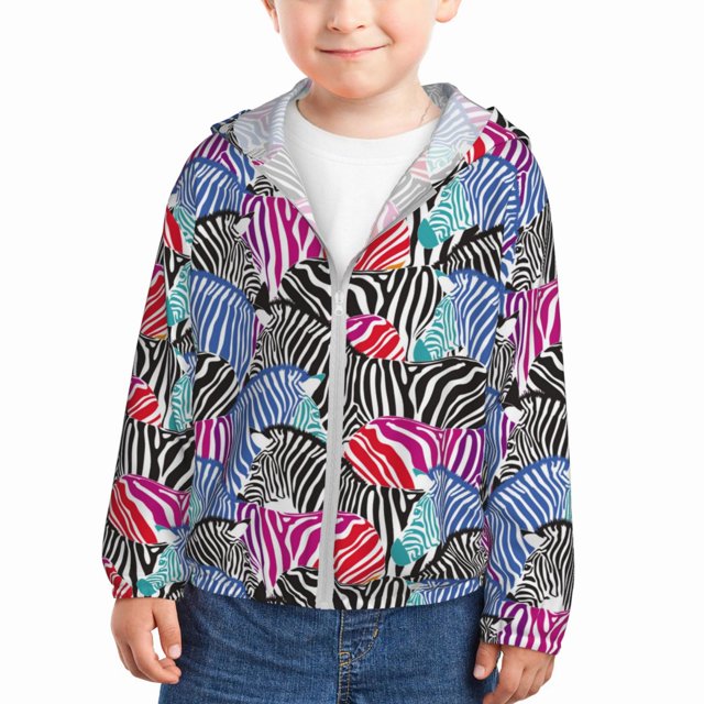 Kids Zip Up Hoodie for Boys Girls Toddler Colorful zebra cool