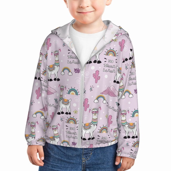 Kids Zip Up Hoodie for Boys Girls Toddler - Funny Cute Alpaca Cactus Pink Lightweight Long Sleeve 4T Boys Girl Clothes, Sun Protection Windproof Jackets Hoodie Sweatshirt
