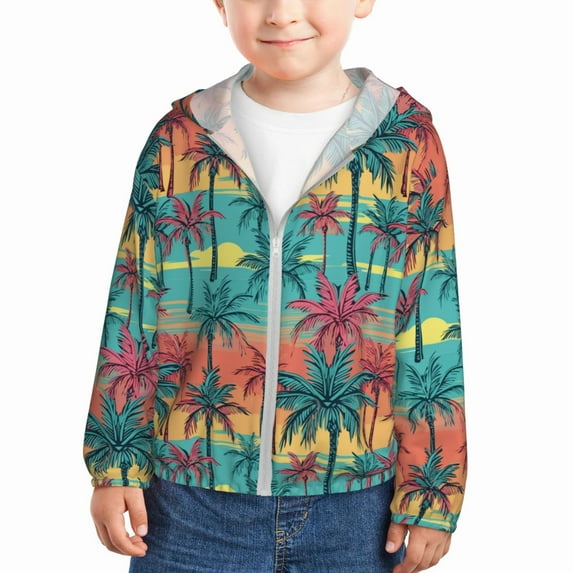 Kids Zip Up Hoodie for Boys Girls Toddler - Hawaii Palms Lightweight Long Sleeve 2T Boys Girl Clothes, Sun Protection Windproof Jackets Hoodie Sweatshirt