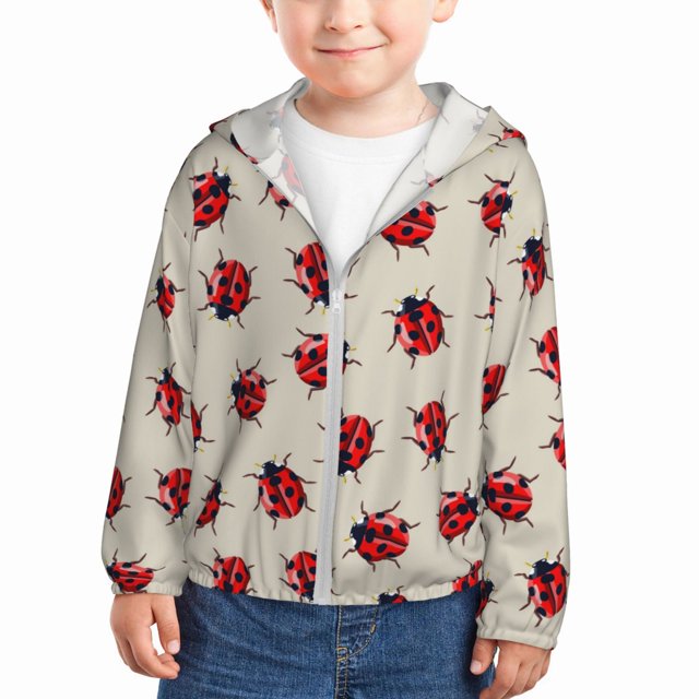 Kids Zip Up Hoodie for Boys Girls Toddler Ladybug print Lightweight