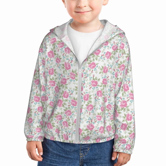 Kids Zip Up Hoodie for Boys Girls Toddler - Pink floral Lightweight Long Sleeve 5-6T Boys Girl Clothes, Sun Protection Windproof Jackets Hoodie Sweatshirt
