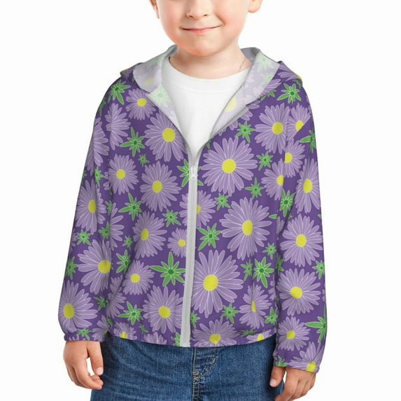 Kids Zip Up Hoodie for Boys Girls Toddler - Purple Daisies Flowers Lightweight Long Sleeve 18M Boys Girl Clothes, Sun Protection Windproof Jackets Hoodie Sweatshirt