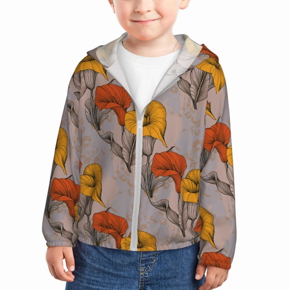 Kids Zip Up Hoodie for Boys Girls Toddler - Retro Calla Lily Flowers Lightweight Long Sleeve 2T Boys Girl Clothes, Sun Protection Windproof Jackets Hoodie Sweatshirt