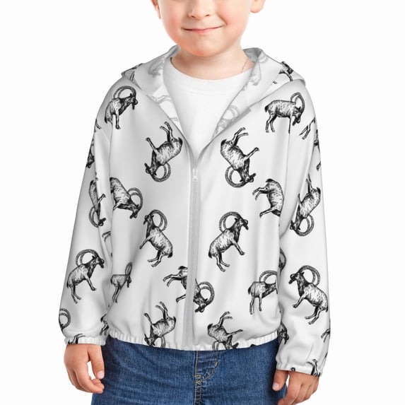 Kids Zip Up Hoodie for Boys Girls Toddler - Sketch Cool Goat Black White Lightweight Long Sleeve 4T Boys Girl Clothes, Sun Protection Windproof Jackets Hoodie Sweatshirt