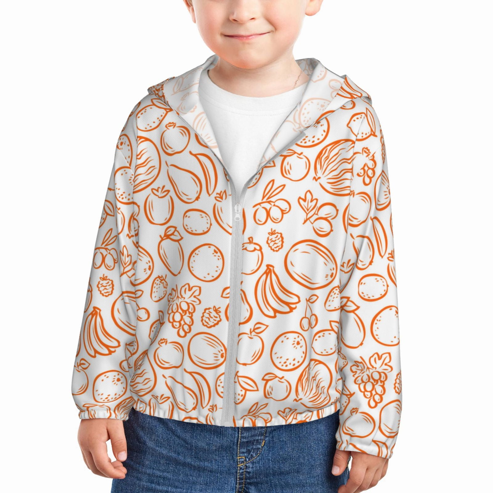 Kids Zip Up Hoodie for Boys Girls Toddler orange fruit Lightweight