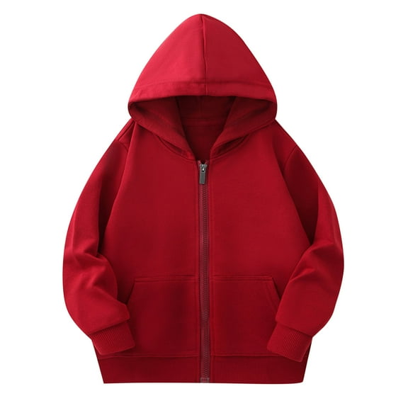 Kids Zip Up Hoodie Girls Size 6-7 Cotton Soft Zipper Sweatshirts Top Unisex Hooded Jacket with Pocket 9-10 Years, Wine