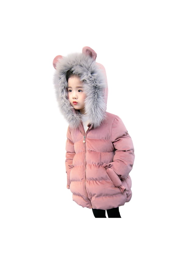 Kids Zip Up Hoodie Kids Girls Winter Faux Furs Bunny Ear Hooded Down Zipper Coat Thick Jacket New Fall Jackets Winter Outerwear Pinks 110