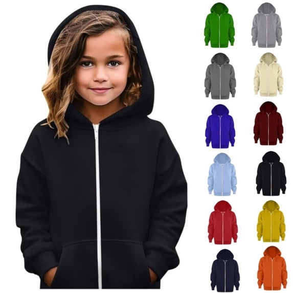 Kids Zip Up Hoodie School Uniform Boys Girls Zipper Sweatshirt Oversized Y2K Fall Hooded Jackets With Pockets Preppy Clothes 3-12Y, Orange, 130
