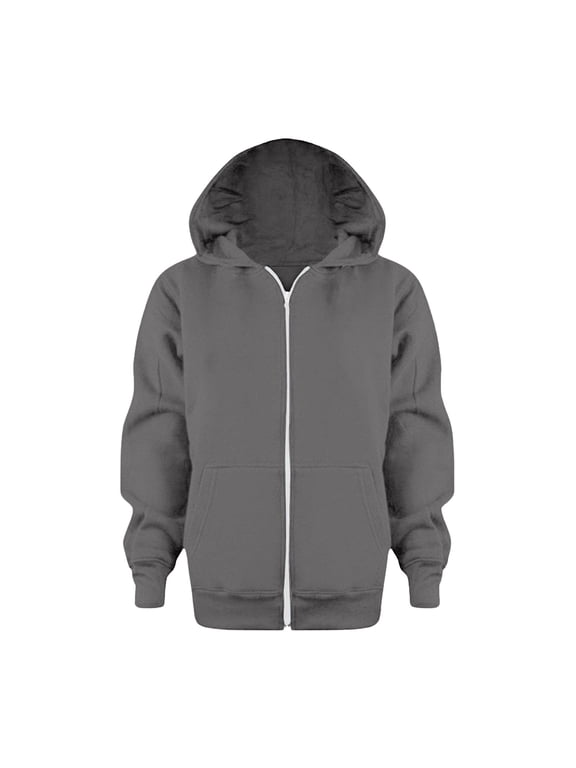 Kids Zip Up Hoodie School Uniform Boys Girls Zipper Sweatshirt Oversized Y2K Fall Hooded Jackets With Pockets Preppy Clothes