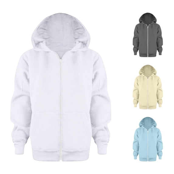 Kids Zip Up Hoodie Sweatshirt Boys Girls Solid Color Long Sleeve Jacket Casual Top