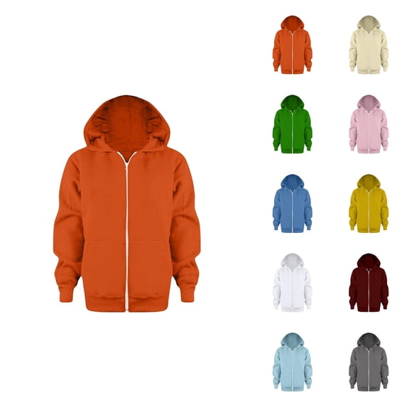 Kids Zip Up Hoodie Sweatshirt Color Solid Jacket Long Sleeve Crewneck Casual Cardigan Coat for Girls Boys