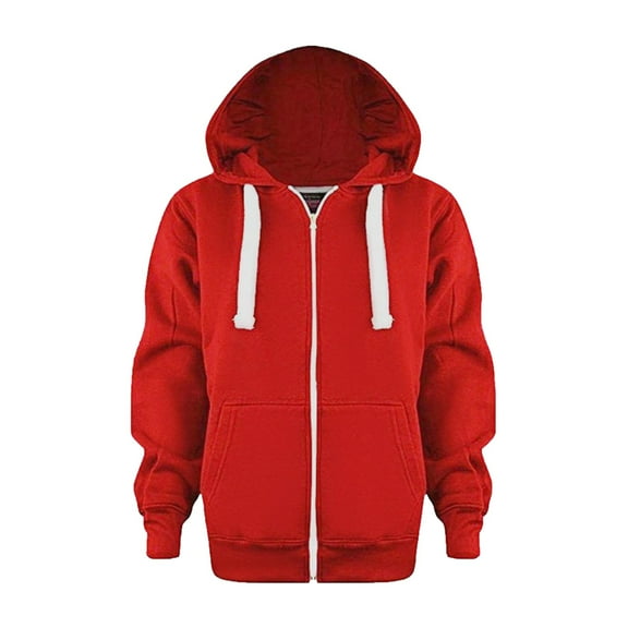 Kids Zip Up HoodiesFall Outfits Drawstring Zipper Long Sleeve Hoodie (Red 7-8 Years)