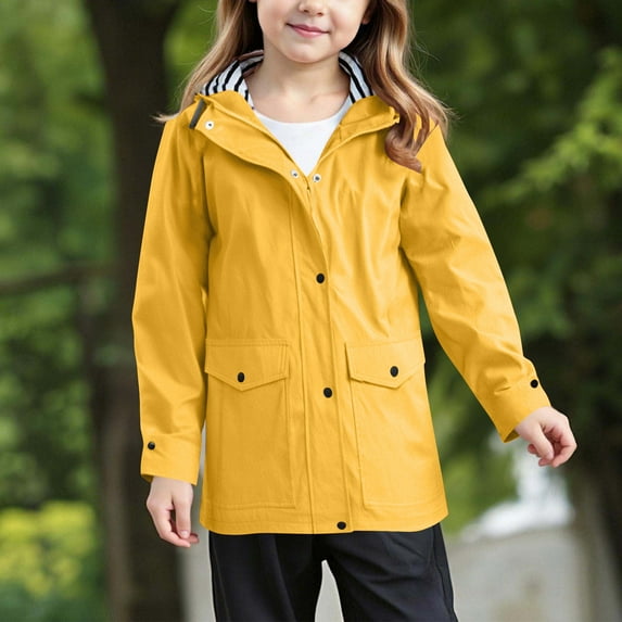 Kids Zip Up Jacket for Girls Girls Waterproof Rain Jacket Kids Windproof Windbreaker Zip Up Button Down Hooded Raincoat Trendy Pocket Jacket
