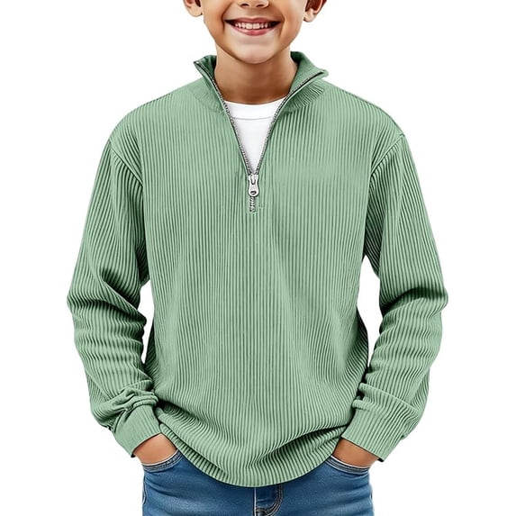 Kids Zip Up Sweatshirt Mock Neck Ribbed Pullover Fashion Quarter Zip Up Toddler Long Sleeve Light Green 5 Years-6 Years