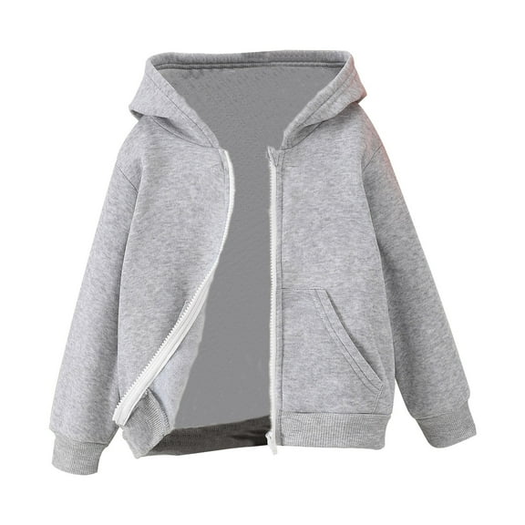 Kids Zip up Cotton Jackets Plain Fleece Warm Hooded Coats with Pockets Boys Girls Ribbed Cuffs Long Sleeve Outwear