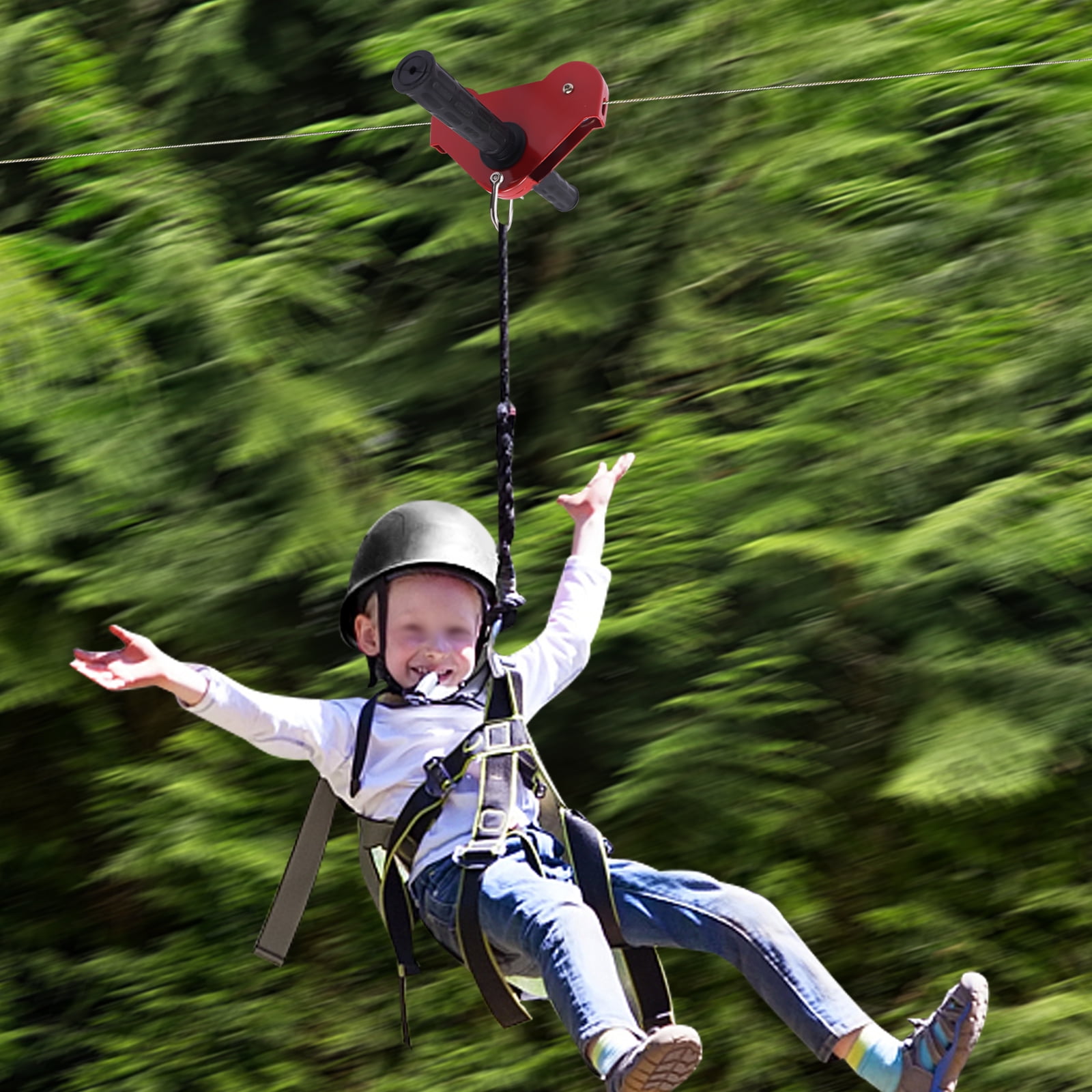 Kids' Zipline Kit, 120ft Long, Includes Tree Protection Mats, Non-Slip Handle, Adjustable Helmet, High-Safety and Fun for Outdoor Adventures and Family Time