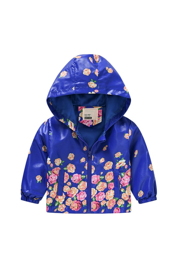 Kids Zipper Hooded Jacket Floral Print Windproof Coat for Boys Girls Toddler Outerwear Soft Shell Padded Apparel Children's Clothing Kids Jacket