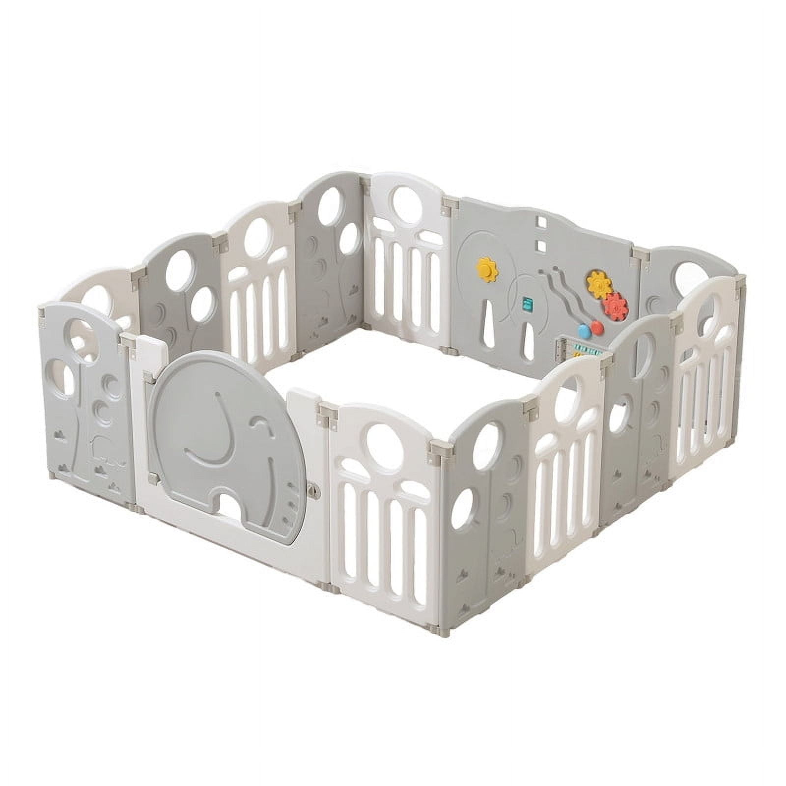 Kids and Toddlers' Playpen,Kids Activity Center Safety Play Yard for Indoor&Outdoor,Portable,Plastic,Grey&White,14 Panels