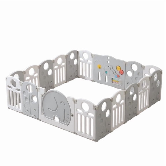 Kids and Toddlers' Playpen,Kids Activity Center Safety Play Yard for Indoor&Outdoor,Portable,Plastic,Grey&White,18 Panels