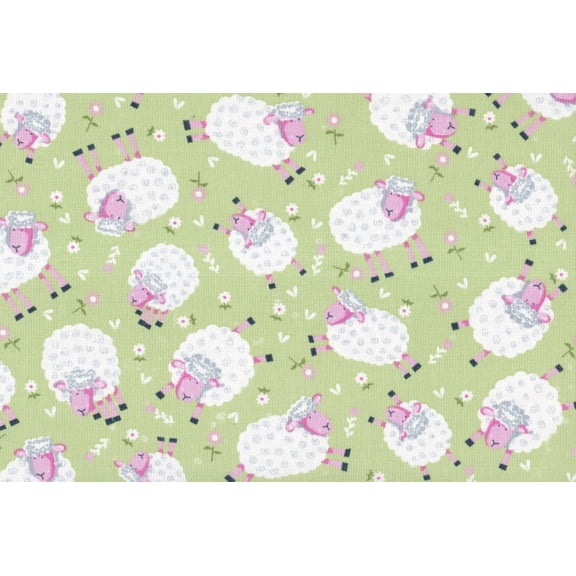 Kids are Alright Silly Sheep Green Cotton Fabric