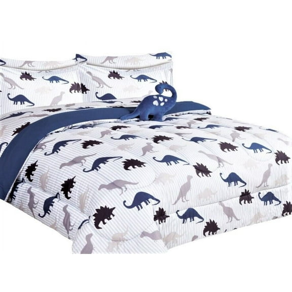 Kids bedding TWIN size comforter with matching sheet set and pillow plush toy super soft easy wash girl boy bed décor dinosaur white print design