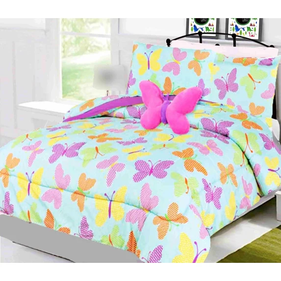 Gorgeous Home Linen Reversible Butterfly Turquoise Full Comforter 8-Piece Bedding Set