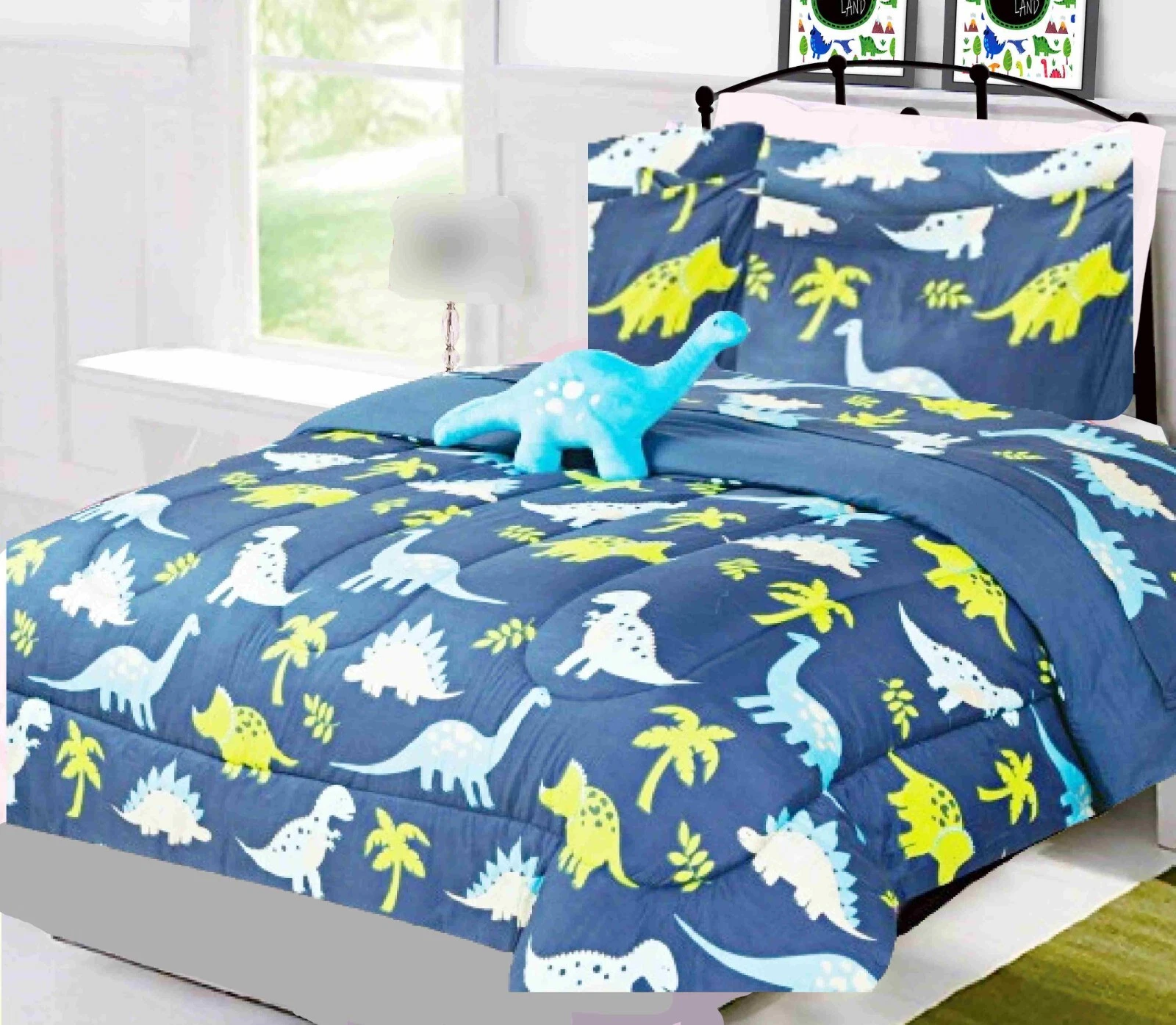 Gorgeous Home Linen Reversible Dinosaur Blue Full Comforter 8-Piece Bedding Set