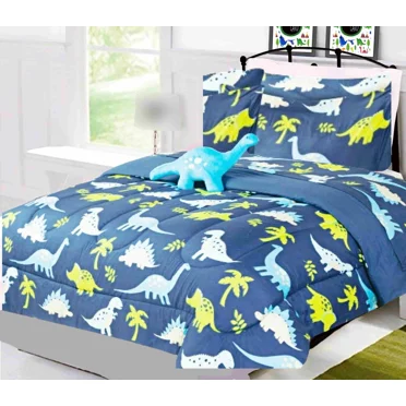 Kids bedding comforter super soft in FULL size dinosaur blue matching sheet set for kids bedroom for girls boys 8 pieces