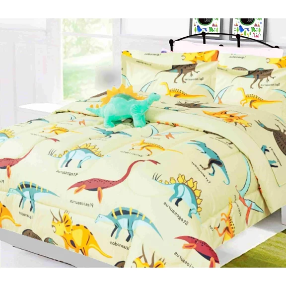Gorgeous Home Linen Reversible Dinosaur Taupe Full Comforter 8-Piece Bedding Set