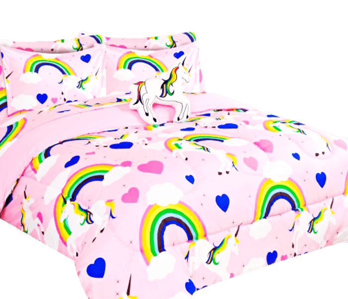 Unicorn Rainbow 8-Piece Comforter Set, Full, Pink complete bed in a bag set girl's boy's room decor