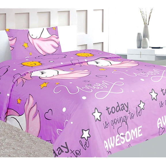 Gorgeous Home Linen Twin Unicorn Lilac Bedding Sheet Set Printed Design Super Soft Multi-color