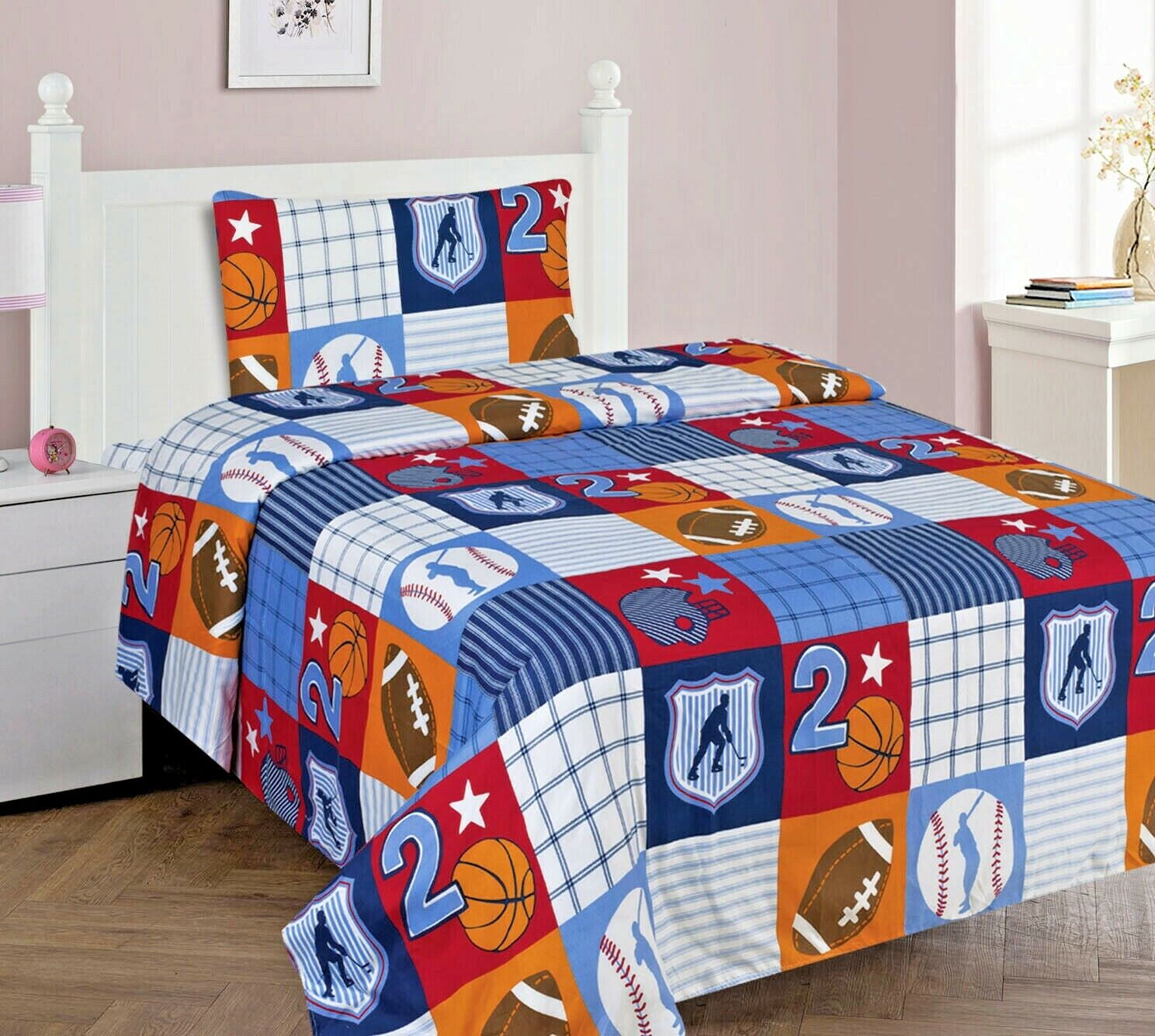 Kids bedding sheet set TWIN size printed design super soft for boys girls multi-color easy wash lightweight Patchwork