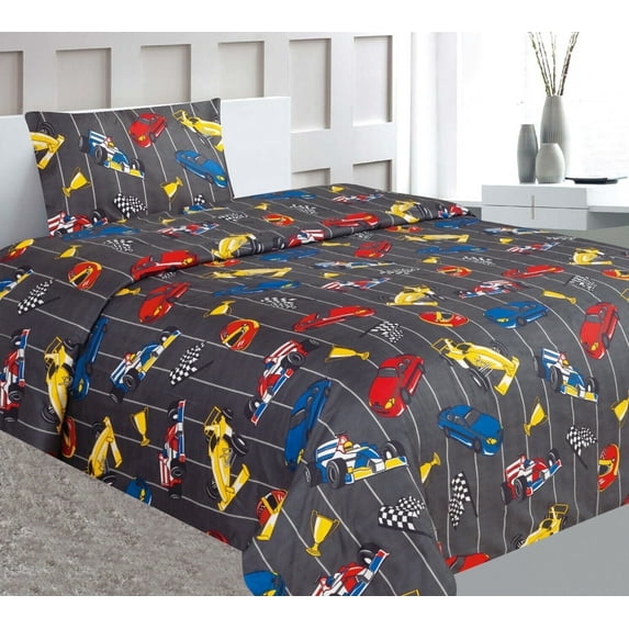 Twin Dark Grey Cars Sheet Set Printed Design Super Soft Multi-color Easy Wash Lightweight
