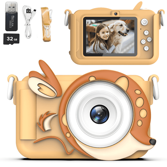 Kids camera 3-8 years old Brown Deer Digital Camera for kids Children Toddler Toy camera with 32GB