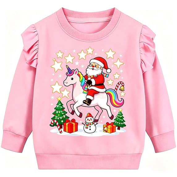Toddler Little Boy Girl Christmas sweatshirt Unicorn Santa-Pink Shirt Long Sleeve Kid Shirt Top For 3T
