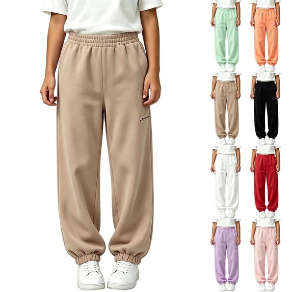 Kids cuffed Pants Solid Color With Side Pockets Elastic Waist Casual Long Sweatpants Winter Outdoor Jogger Pants
