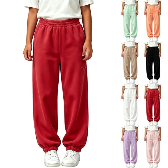 Kids cuffed Pants Solid Color With Side Pockets Elastic Waist Casual Long Sweatpants Winter Outdoor Jogger Pants