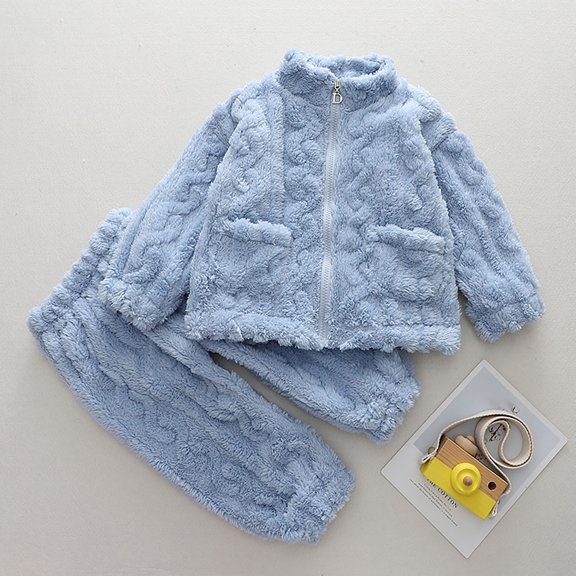 Kids fleece pajamas set Tops Pants winter girls warm pajamas toddler long sleeve pajamas Solid color girls' sleepwear size 5-6 Years pajamas Cute Boy Girl Clothing